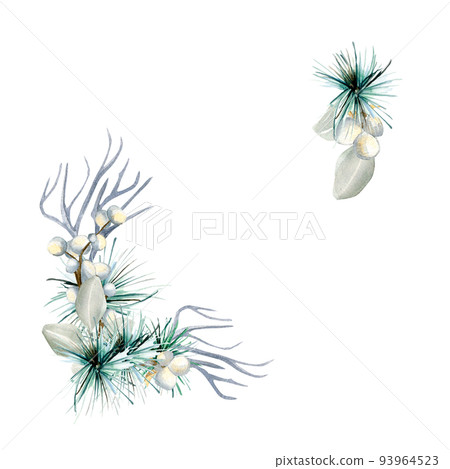 Frame of winter plants watercolor illustration isolated on white. 93964523