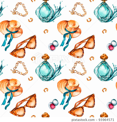 Glamour collection watercolor seamless pattern isolated on white background. Glamour collection watercolor seamless pattern isolated on white background. 93964571