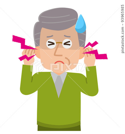 Illustration of an elderly man suffering from tinnitus 93965985