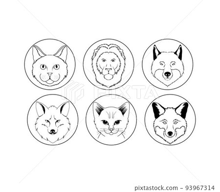 Icon Set of Animals Head Circle  93967314