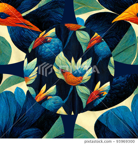 Seamless repeating pattern illustration of bright tropical birds 93969300