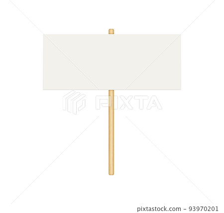 Picket banner frame. Blank demonstration banner mock up. Empty protest placard with wooden poles. Realistic politic strike board mockup. Vector illustration isolated on white background Picket banner frame. Blank demonstration banner mock up. Empty protest placard with wooden poles. Realistic politic strike board mockup. Vector illustration isolated on white background 93970201