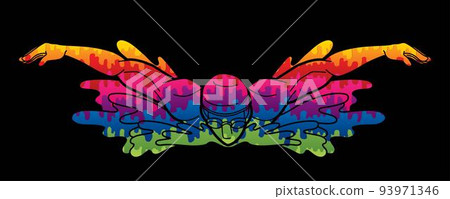 Swimming Sport Male Swimmer Action Cartoon Graphic Vector 93971346