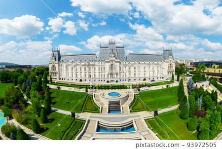 Aerial drone panoramic view of the Palace of Culture in Iasi, Romania 93972505