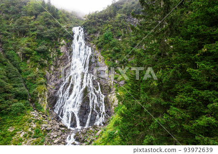 Aerial drone view of a waterfall, nature in Romania 93972639