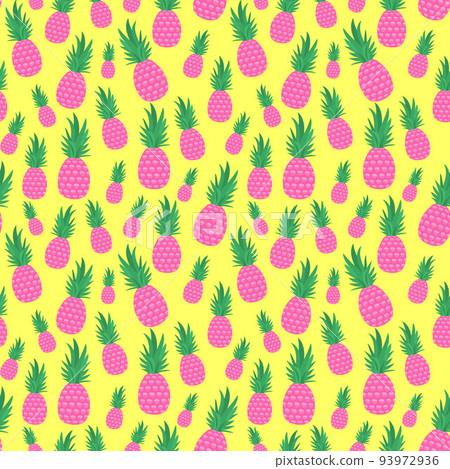 Pink pineapple seamless pattern on yellow background. Pink pineapple seamless pattern on yellow background. 93972936