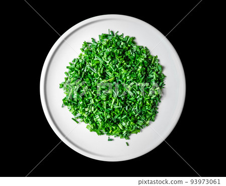 Fresh cut chives on a plate Fresh cut chives on a plate 93973061