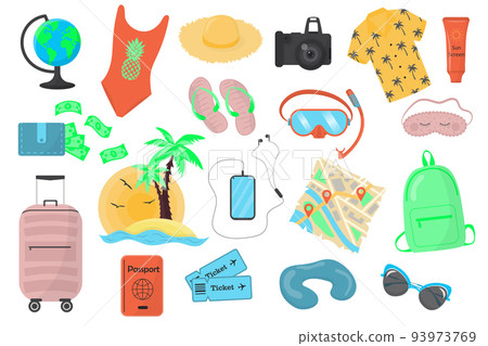 Set of color flat icons for travel, isolated on... - Stock Illustration ...