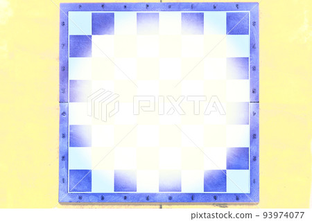 Blue chess board on yellow background with place for text 93974077