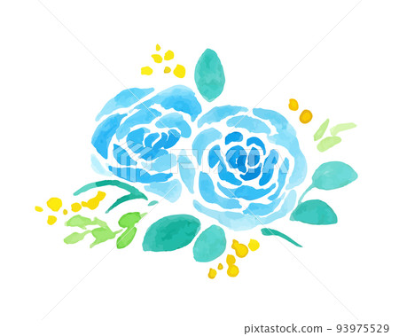 Watercolor. A vector illustration of a blue rose drawn with a watercolor touch. Real touch illustration. elegant rose illustration 93975529