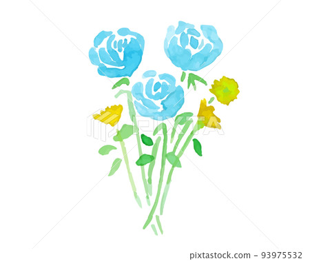 Watercolor. A vector illustration of a blue rose drawn with a watercolor touch. Real touch illustration. elegant rose illustration 93975532