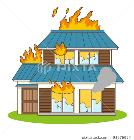 House fire house Japanese house illustration House fire house Japanese house illustration 93976934