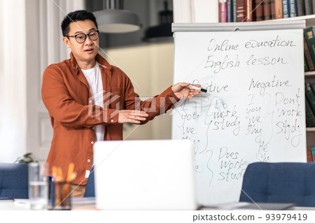 Chinese Teacher Man Having English Lesson Online Teaching In Classroom 93979419