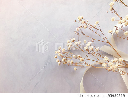 Shabby-chic blue with dried gypsophila flowers and ribbons 93980219