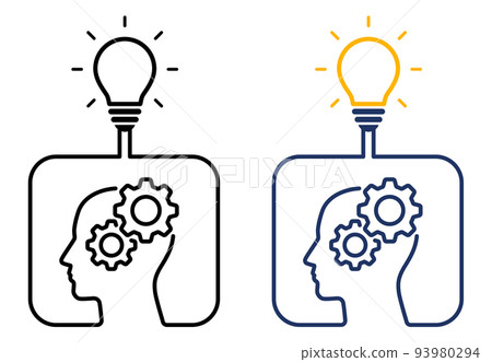 Gears, brain and light bulb icon 93980294