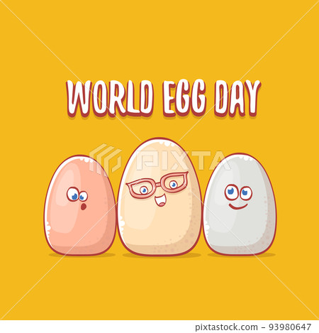 world egg day concept funny illustration with cute white egg cartoon kawaii character isolated on orange background. world egg day concept funny illustration with cute white egg cartoon kawaii character isolated on orange background. 93980647