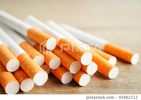 Cigarette, roll tobacco in paper with filter tube, No smoking concept. 93982112