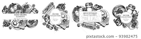 Breakfast hand drawn frame templates. Vintage illustrations of sandwich, pancakes, bowl with avocado, porridge with berries, chia pudding, fried eggs, raspberry, blueberry, strawberry, apples, paper Breakfast hand drawn frame templates. Vintage illustrations of sandwich, pancakes, bowl with avocado, porridge with berries, chia pudding, fried eggs, raspberry, blueberry, strawberry, apples, paper 93982475