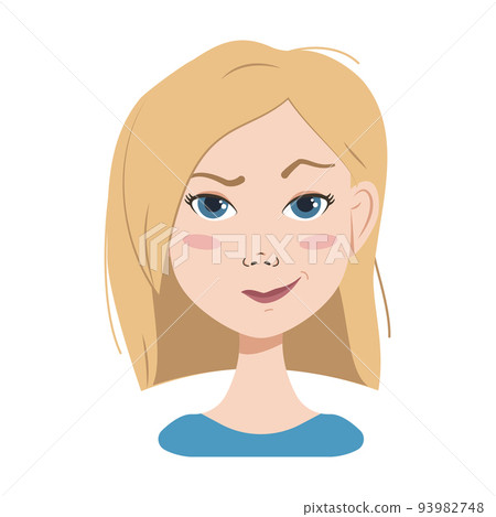 Face of a woman with blond hair, blue eyes and a bob haircut. Different emotions, happy, sad, surprised, joyful, distressed, angry facial expressions. Fashion avatar in flat vector art Face of a woman with blond hair, blue eyes and a bob haircut. Different emotions, happy, sad, surprised, joyful, distressed, angry facial expressions. Fashion avatar in flat vector art 93982748