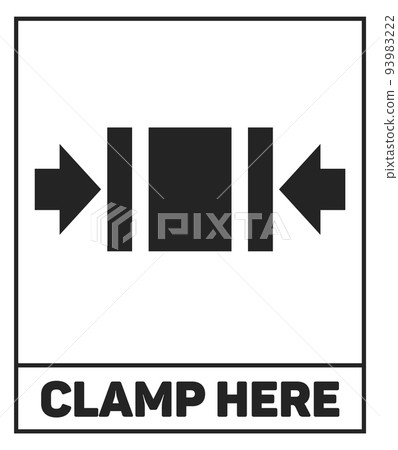 Clamp here label. Black warning parcel sign 93983222