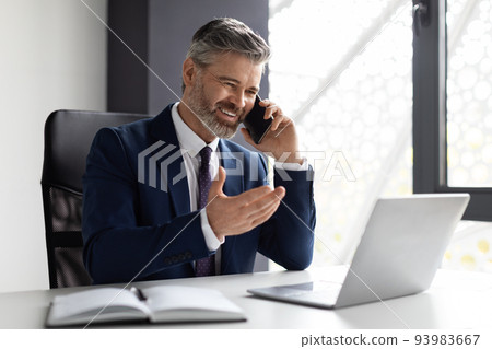 Corporate Communication. Handsome Middle Eaged Businessman Talking On Cellphone In Office 93983667