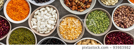 Different types of legumes in bowls 93983982