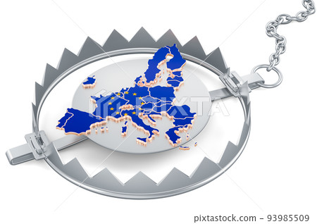 the European Union inside bear trap, 3D rendering the European Union inside bear trap, 3D rendering 93985509