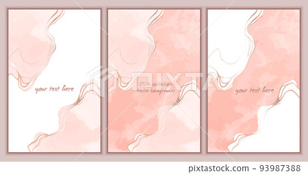 Vector set of abstract backgrounds with delicate pink watercolors. Marble effect with golden sheen. Great for posters, cards, banners, brochures, invitations Vector set of abstract backgrounds with delicate pink watercolors. Marble effect with golden sheen. Great for posters, cards, banners, brochures, invitations 93987388