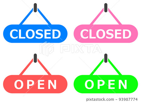 Illustration of a signboard announcing the opening and closing of a store Illustration of a signboard announcing the opening and closing of a store 93987774