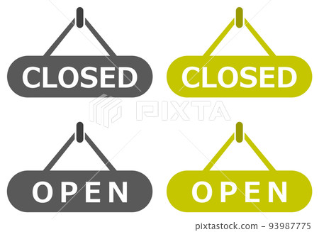 Illustration of a signboard announcing the opening and closing of a store Illustration of a signboard announcing the opening and closing of a store 93987775