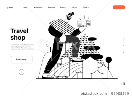 Travel shop -Online shopping and electronic commerce web template -modern flat vector concept illustration of a travelling man with case and ticket Promotion, discounts, sale and online orders concept Travel shop -Online shopping and electronic commerce web template -modern flat vector concept illustration of a travelling man with case and ticket Promotion, discounts, sale and online orders concept 93988339