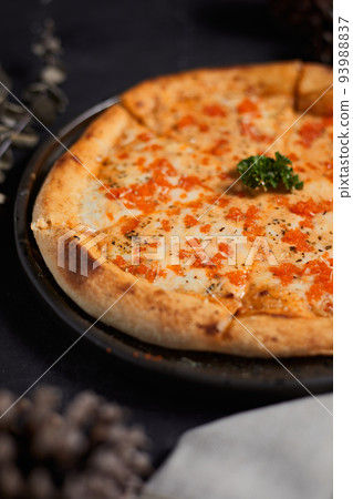 Homemade Ebiko cream sauce and cheese pizza Homemade Ebiko cream sauce and cheese pizza 93988837