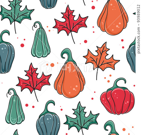 Autumn bright pattern with pumpkins and maple leaves Autumn bright pattern with pumpkins and maple leaves 93989012