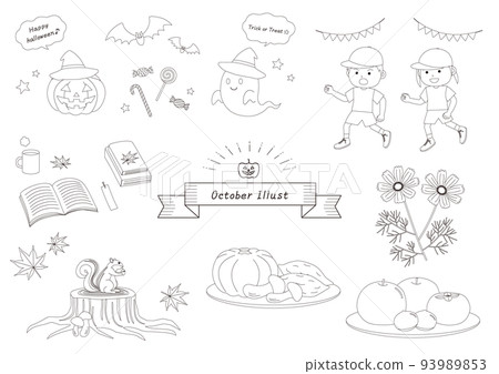 Autumn _ October _ illustration _ set _ line drawing 93989853