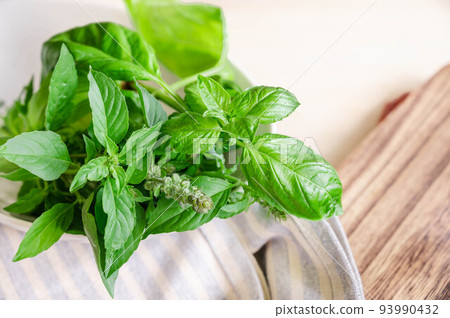 lemon basil and sweet basil 93990432