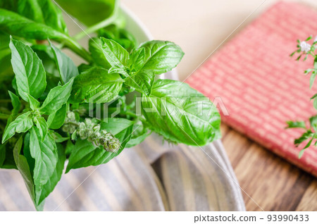 lemon basil and sweet basil 93990433