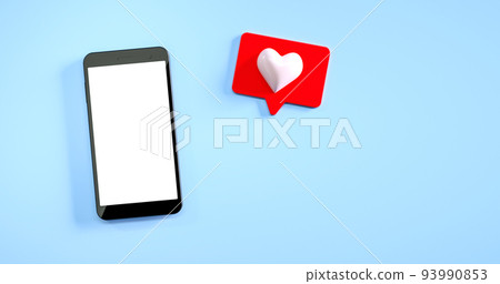 Mobile phone mockup with a like notification. 3d rendering 93990853