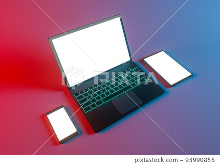 Gaming laptop phone and tablet. 3d render Gaming laptop phone and tablet. 3d render 93990858