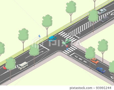 使用等角投影繪製的 T 型路口影像 [B]（綠色空間） 93991244