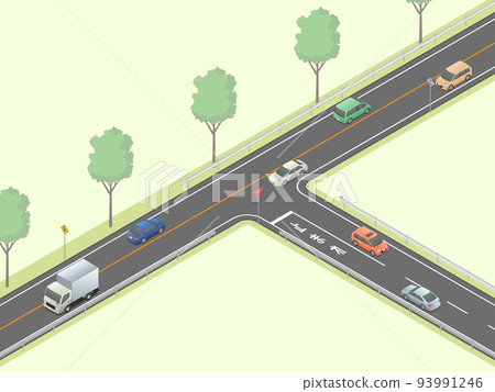 使用等角投影繪製的 T 型路口影像 [A]（綠色空間） 93991246