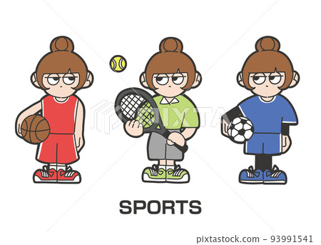 穿著籃球、網球和足球製服的女孩的鬆散插圖 穿著籃球、網球和足球製服的女孩的鬆散插圖 93991541