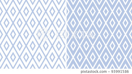 Abstract Seamless Geometric Diamonds Patterns. Blue and White Textures Set. Abstract Seamless Geometric Diamonds Patterns. Blue and White Textures Set. 93991586