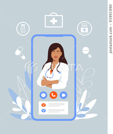 Online consultation. Online doctor consultation technology in smartphone. Online consultation. Online doctor consultation technology in smartphone. 93991990