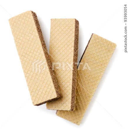 Three wafers on a white background. Top view Three wafers on a white background. Top view 93993054