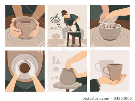 Set of posters for pottery studio, workshop. Vector illustration 93993060