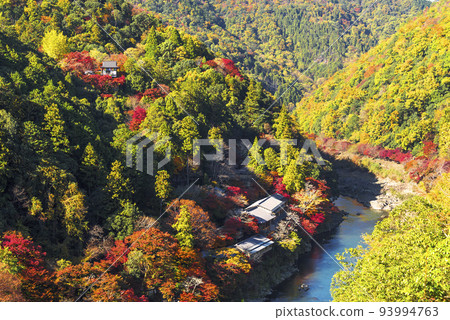 Arashiyama in autumn as seen from the Arashiyama Park observatory Arashiyama in autumn as seen from the Arashiyama Park observatory 93994763