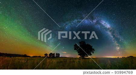 Panorama view of milky way in the night sky, deep starry sky with Milky way over head Panorama view of milky way in the night sky, deep starry sky with Milky way over head 93994769