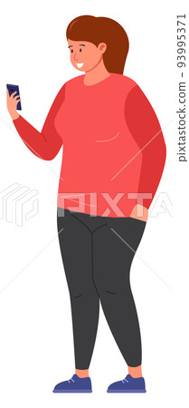 Young woman looking at smartphone. Student making video call 93995371
