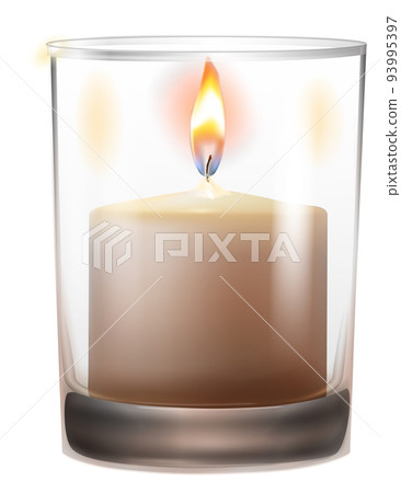 Glass with wax candle. Realistic light. Fire decoration Glass with wax candle. Realistic light. Fire decoration 93995397