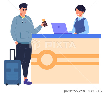 Airport passport check. Flight departure pass counter 93995417